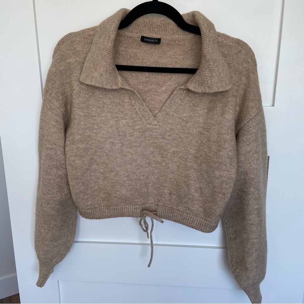 Dynamite Beige Cropped Wool Sweater